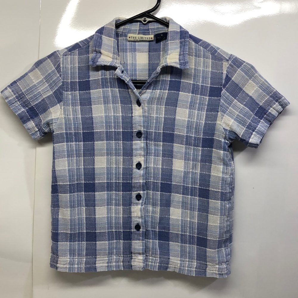 The Limited Short Sleeve Button Down Shirt: Blue Plaid